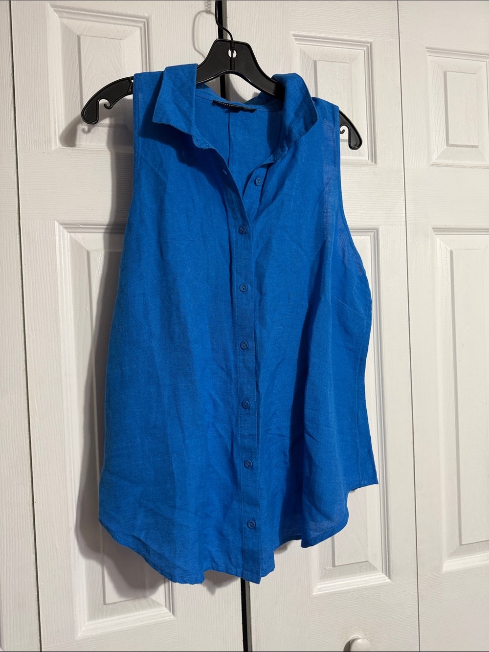 Boston Proper linen blend sleeveless button down shirt blouse top size LARGE